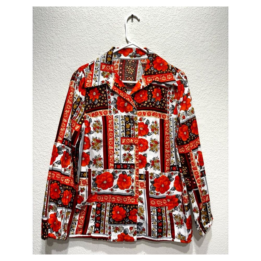 Vintage 70s Country Disco Shirt Women's Polyester Wide Collar large